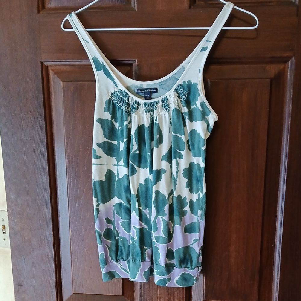 American Eagle Outfitters Teal and Lavender Floral Tank Top